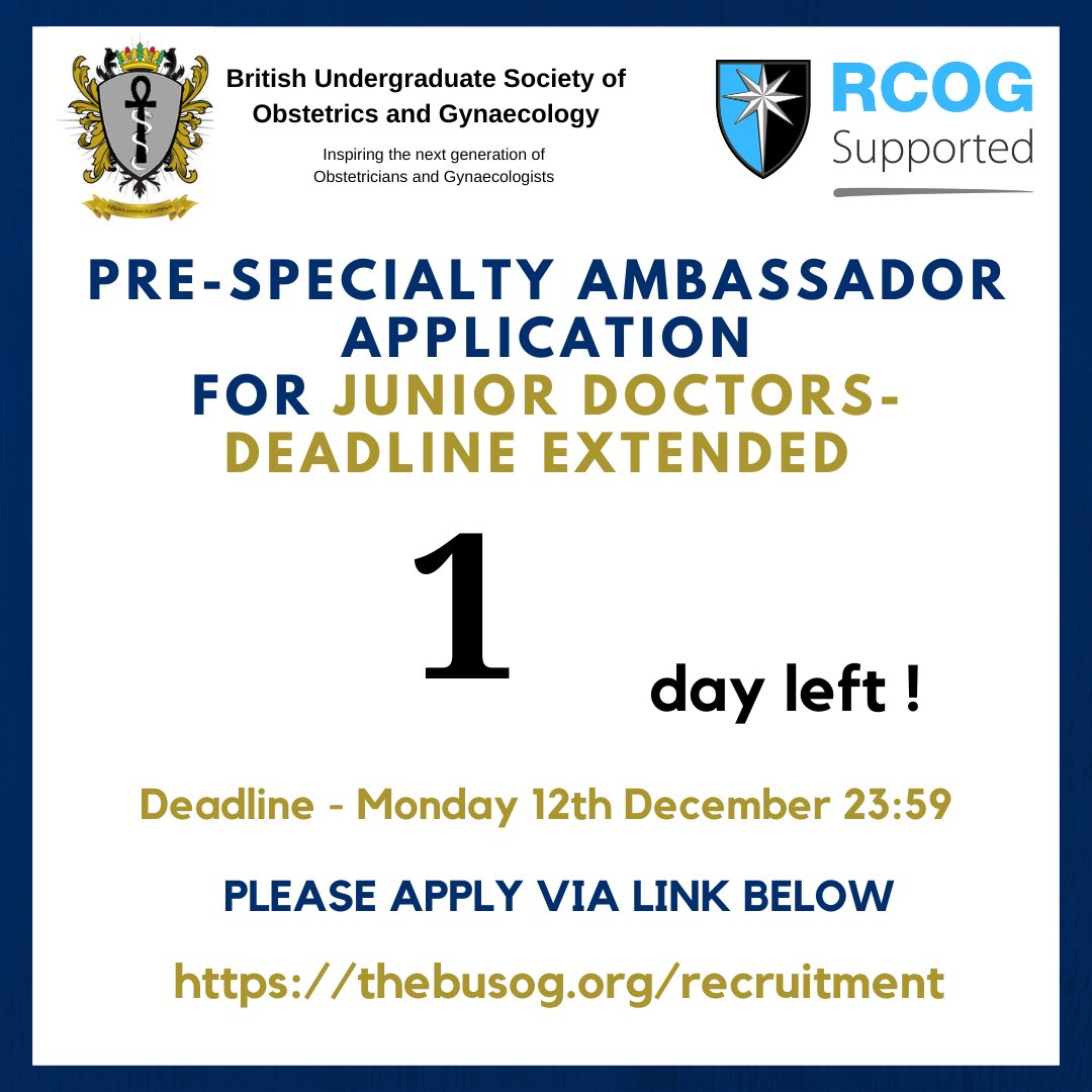 TheBUSOG's tweet photo. Thank you for all the pre-specialty ambassador applications we have received so far! There is ONE day left to apply if you are from the deaneries below. 

Link to apply: https://t.co/I8M2HOi1sw https://t.co/dULM64MFY9