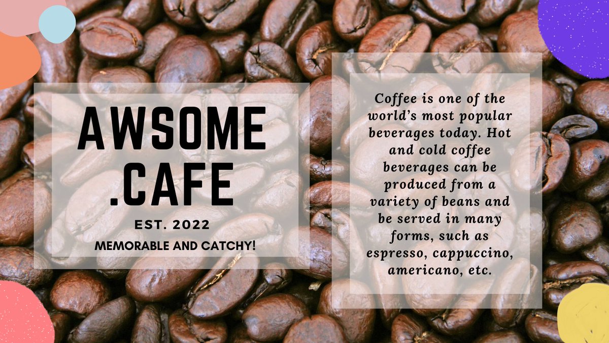 Awsome.cafe for sale on dan! 
6 Letter word, memorable and catchy!!
Suitable for starting your cafe business
For example
Coffee shop
Beverage store

#domainsforsale <a href="/sedo/">Sedo</a> <a href="/Undeveloped/">Dan.com - a GoDaddy brand</a> #cafe #brand #brandable #startup #coffee #onlinebusiness #web3 #marketing #business