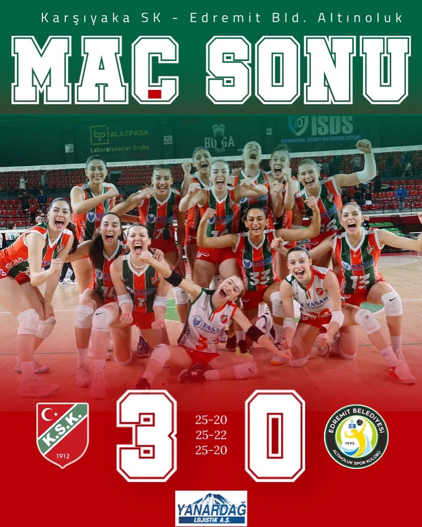 TVF Kadınlar 1. Lig onuncu haftasında Karşıyakamız, Edremit Belediyesi Altınolukspor’u 25-20, 25-22 ve 25-20’lik set skorlarıyla 3-0 mağlup etti. #HepBirlikte💚❤️
<a href="/KSKVoleybol/">Endo Karşıyaka</a>