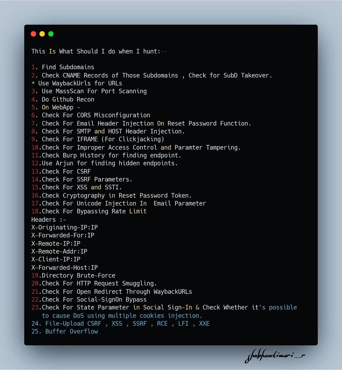 shubhamtiwari_r's tweet photo. Bug Bounty Gold Mine
Step-by-step Follow This methodology
Full Bounty Road Maps
#bugbountytips #bugbounty #xss #methodlogy #bugbountymethodlogy https://t.co/79IafsR9yM