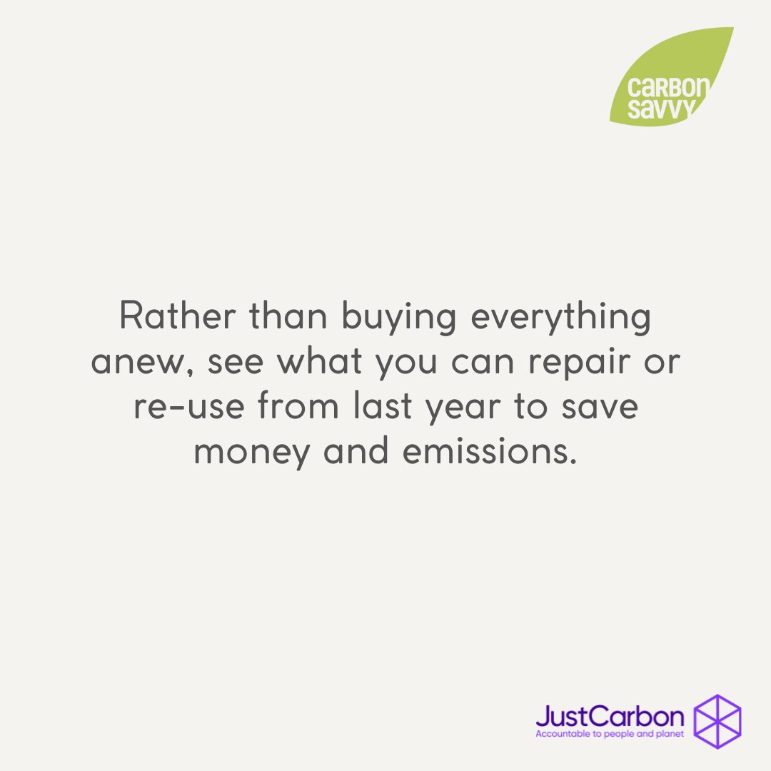 #Holiday #Countdown #ClimateAction 11/ #Repair and #reuse last year’s items Rather than buying everything anew, repair or re-use from last year to #SaveMoney & #emissions #EcoFriendly #Shopping > carbonsavvy.uk/shopping Offset your #CarbonFootprint > carbonsavvy.uk/xmas-gifts