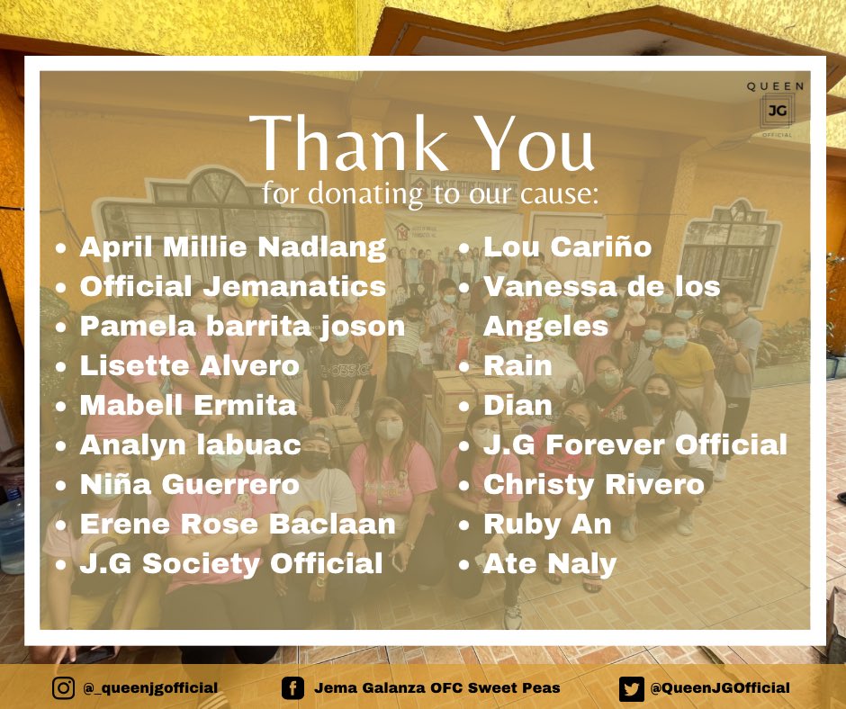 QueenJGOfficial's tweet photo. Jema Galanza’s Post-Birthday Celebration 🎉 

We would like to thank everyone who helped and participated in our donation drive.

We already delivered the goods to The House of Refuge Foundation in Quezon City. 

You guys made Jema very happy 💛 https://t.co/sdGgpcA2lj