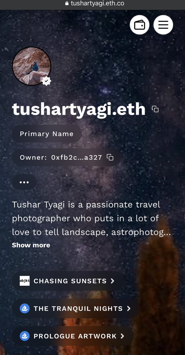 Tushar_Photog's tweet photo. Finally set up my @ethdotco profile ❤️❤️ https://t.co/ADAqk39oVC
