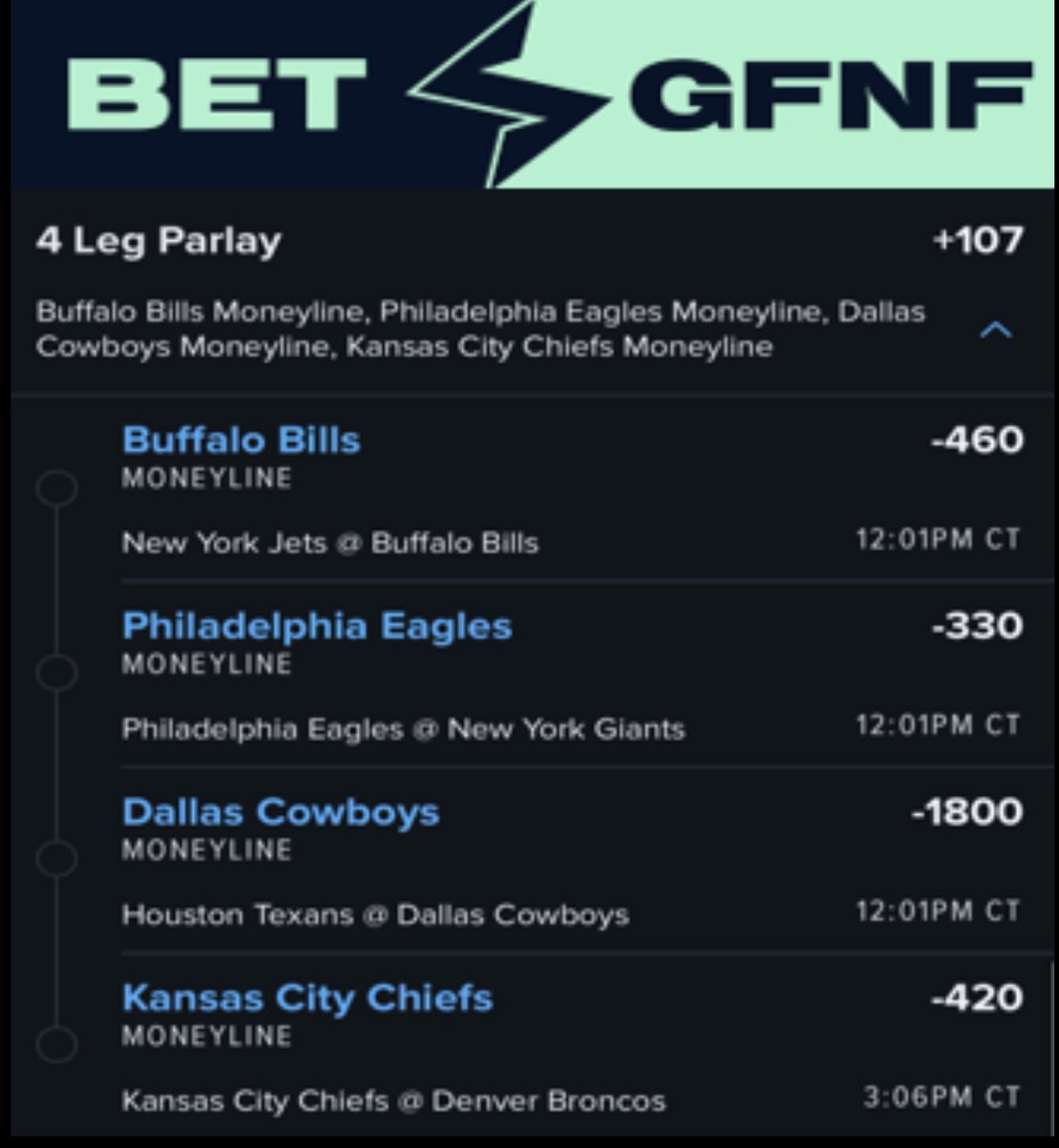<a href="/garyvee/">Gary Vaynerchuk</a> We love this as our FD Unit Builder!! 4 of the best teams in the league! Bills looking for revenge at home against the Jets, Eagles playing against a possibly Saquonless Giants, The Chiefs against Russell Wilson 😂&amp; the Cowboys against the worst team in the NFL 🔒