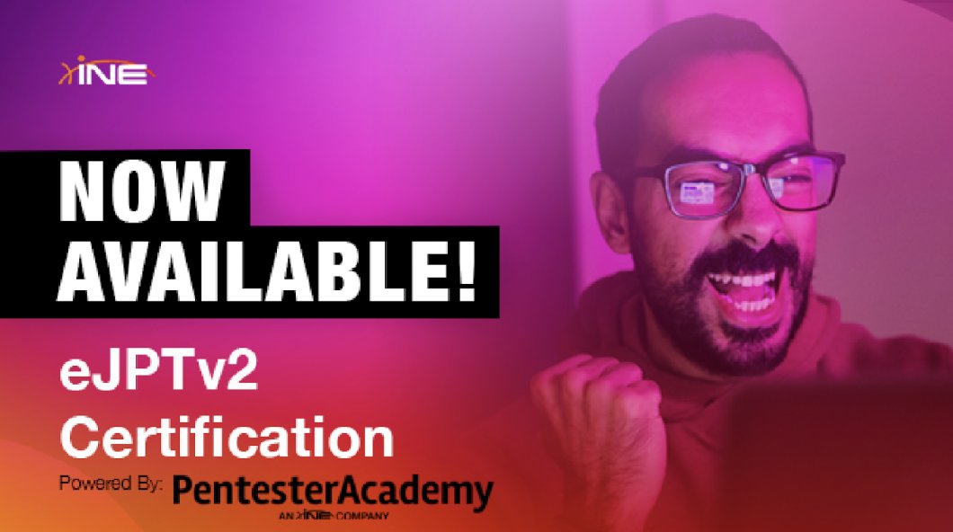 INEsecurity's tweet photo. Did you hear the good news? 😱 🤯  After months of anticipation, eJPTv2 is now available! Check out how this version is better than ever: https://t.co/vYInZ7fBFP https://t.co/QUDVaFZQp4