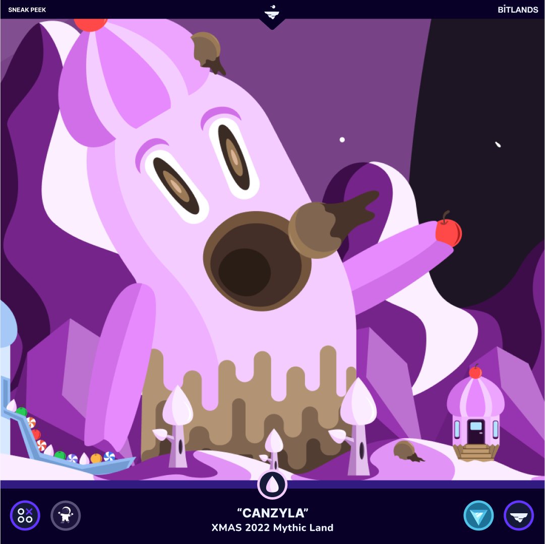Bitlands_'s tweet photo. It's #Candy Time! 🍬

The "Candy Village" is protected by the Canzyla; A sweet monster that eats chocolate &amp; throws candy projectiles. 💣

Happy Sunday #Bitlanders 💜

3/9 #SneakPeek from #XMAS2022 #mythic #Bitland #CardanoNFT https://t.co/yuXVsjfoAt