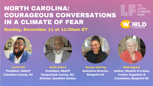 worldchannel's tweet photo. TODAY 11:30a ET on @theLFShow: In the wake of an intentional attack on NC power grids, leaders from grassroots org #BlueprintNC &amp; @ncnaacp discuss moving forward amid a growing climate of fear. Check your local listings: https://t.co/Gtx8GPgyqY @NAACP @PasquotankN @mabsegrest https://t.co/C5HprTE1N0