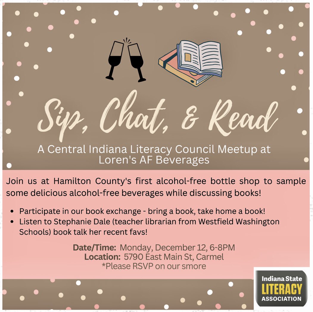 centINDliteracy's tweet photo. TOMORROW!!! ✨ Join us for a meetup at Loren's AF Beverages 🍊 on December 12 from 6-8PM. RSVP here: 
https://t.co/MOed33jsn4 @IndianaReads https://t.co/Wq9oIIIH6r
