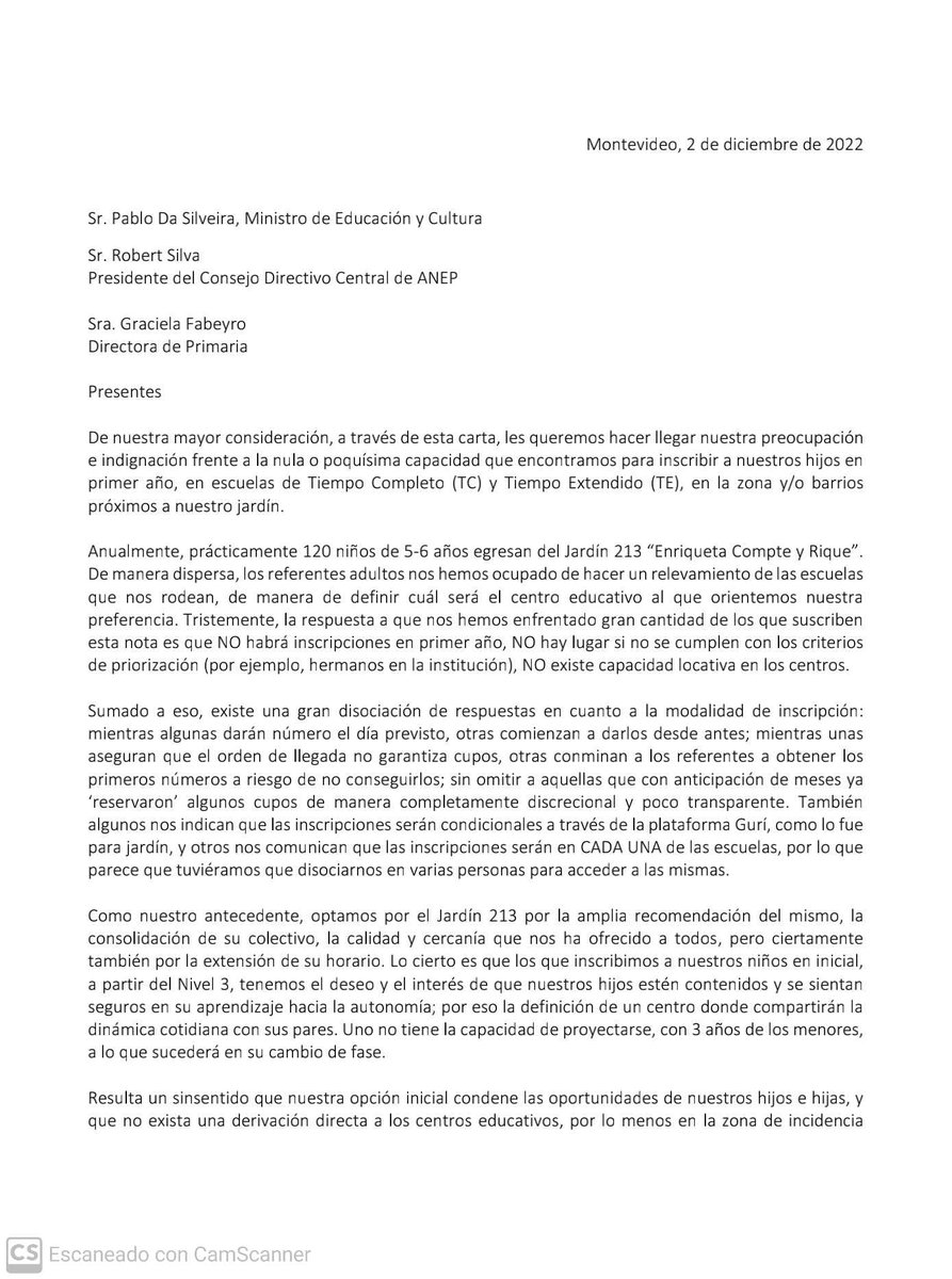 familiasorgep's tweet photo. Para muchas familias encontrar cupos para primer año implica acampar dos noches frente a la escuela. Para otras ni esa esperanza...
Familias de niños y niñas que egresan del jardín 213 de mvdeo denuncian que no hay  cupos para  primer año en escuelas  de TC y TE  de su zona. https://t.co/TFnNQLZSeA