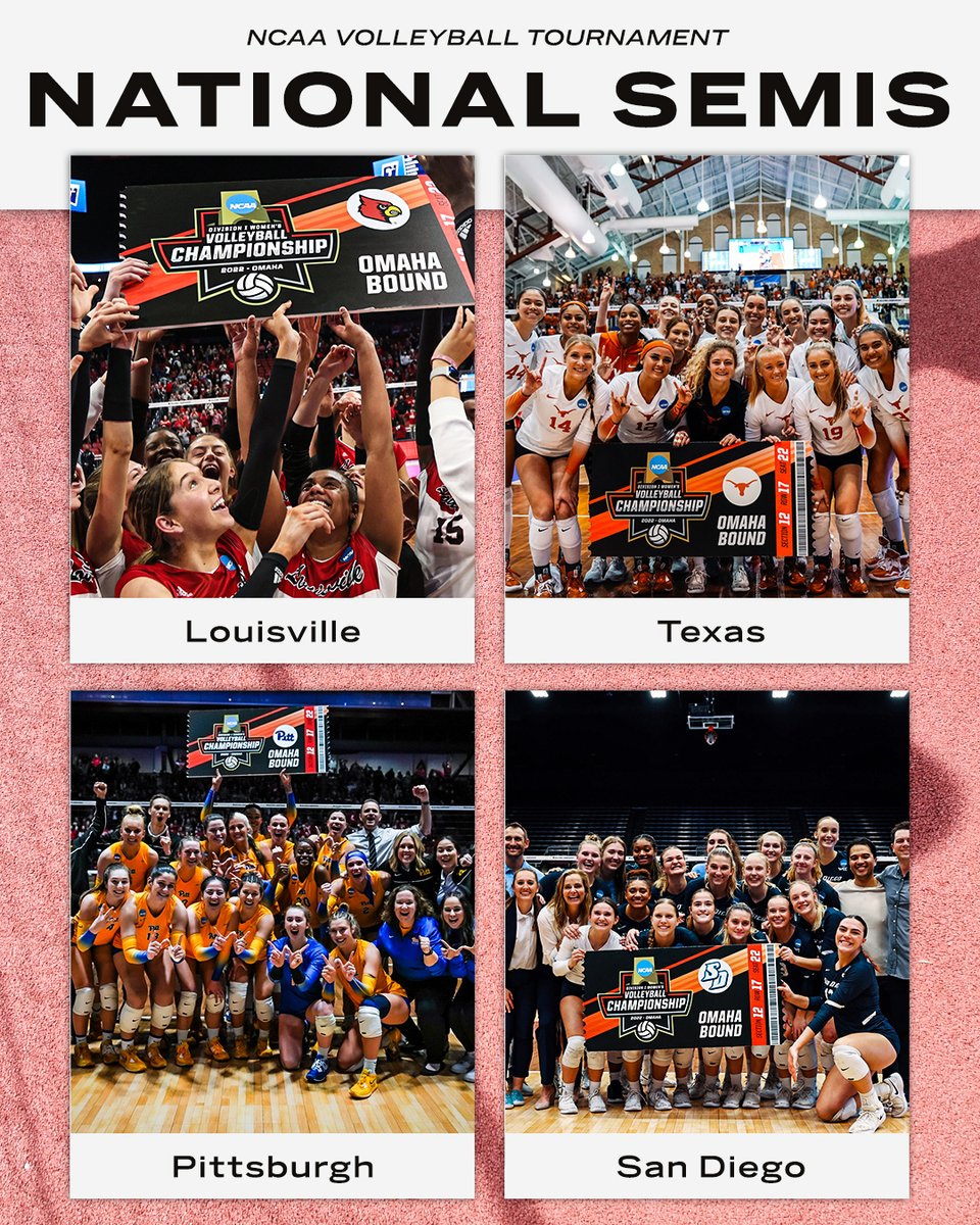 And then there were 4️⃣‼️

✨<a href="/LouisvilleVB/">Louisville Volleyball</a> 
✨<a href="/TexasVolleyball/">Texas Volleyball</a> 
✨<a href="/Pitt_VB/">Pitt Volleyball</a> 
✨<a href="/USDVolleyball/">San Diego Volleyball</a>