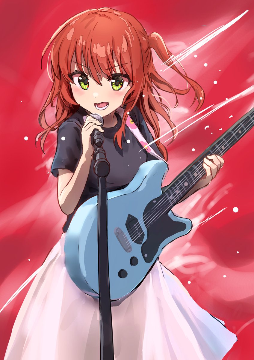 1girl instrument microphone microphone stand guitar solo music  illustration images