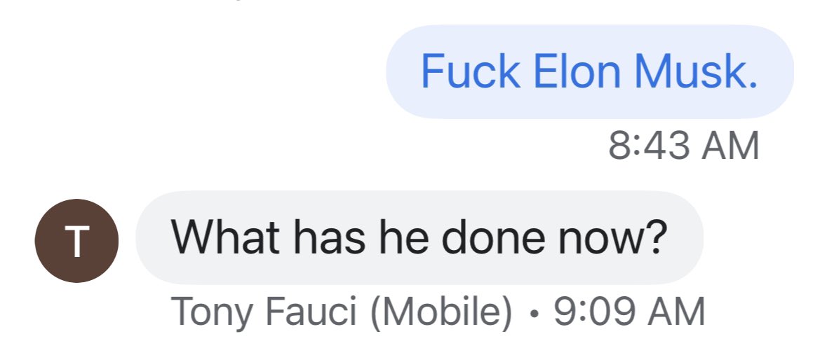 peterstaley's tweet photo. Over 3 hrs later, and he still hadn’t heard. I love that in Tony Fauci’s non-Twitter world, a rich white nationalist named Musk really doesn’t matter that much. https://t.co/zAXgMArGrc