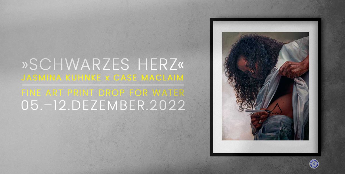 💙 LAST CHANCE 💙 „Schwarzes Herz“ Fine Art Print Drop 4 Water by Jasmina Kuhnke (<a href="/ebonyplusirony/">#NieWiederIstJetzt - עַם יִשְׂרָאֵל חַי</a>)  &amp; Case Maclaim (<a href="/case_maclaim/">case</a>) supporting the artist and the work of Viva con Agua.

▶️ Get your print now: artcreateswater.org/schwarzesherz