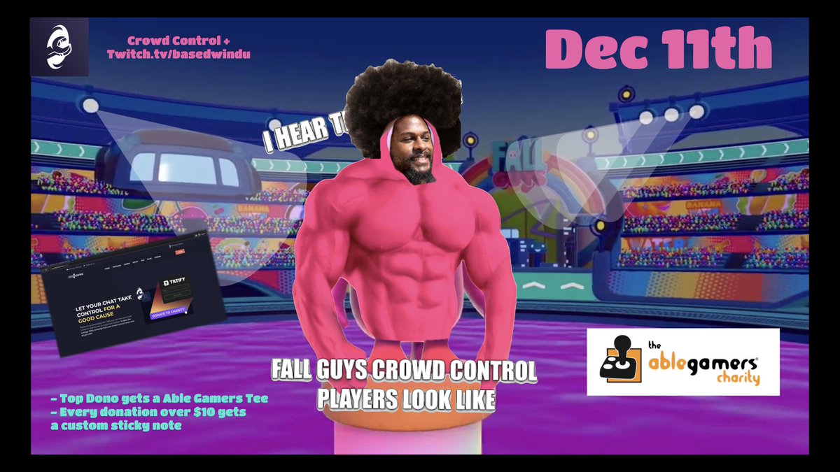 BasedWindureal's tweet photo. The Boss Battle begins 4pm EST today at https://t.co/OHxuVmnMLi. Help the community raise money for @AbleGamers charity while stopping Me from leading the Bean Army to steal all the @FallGuysGame Crowns! thank you to @tiltify &amp; @CrowdControl &amp; my community #charity #FallGuys https://t.co/Qe5dzibIc6