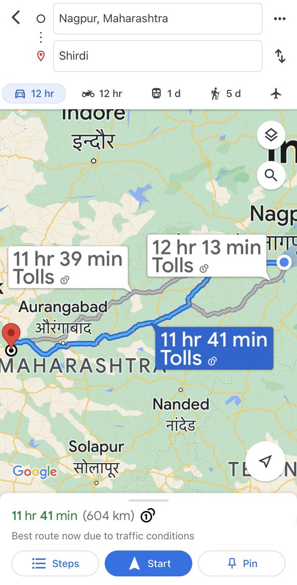 SandeepDesh21's tweet photo. #nitingadkari #PMOIndia #NagpurMumbaiExpressway surprised to see that the expressway is not being shown as the best option to travel from Nagpur to Shirdi https://t.co/WodoXxRwwU