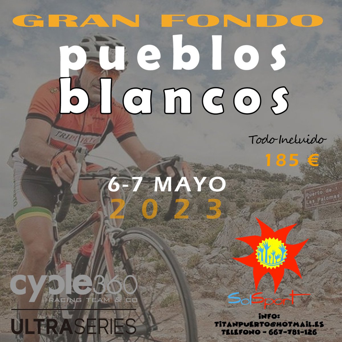CDSOLSPORT's tweet photo. Ya tenemos las 2 etapas del Gran Fondo de los Pueblos Blancos, más de 300 km con 4.800 metros positivos.
Más información en titanpuerto@hotmail.es y 667781126 WhatsApp.
Animaros amantes del cicloturismo ⛰️🚴‍♂️⛰️🚴‍♂️ https://t.co/QCIHd3JxMr
