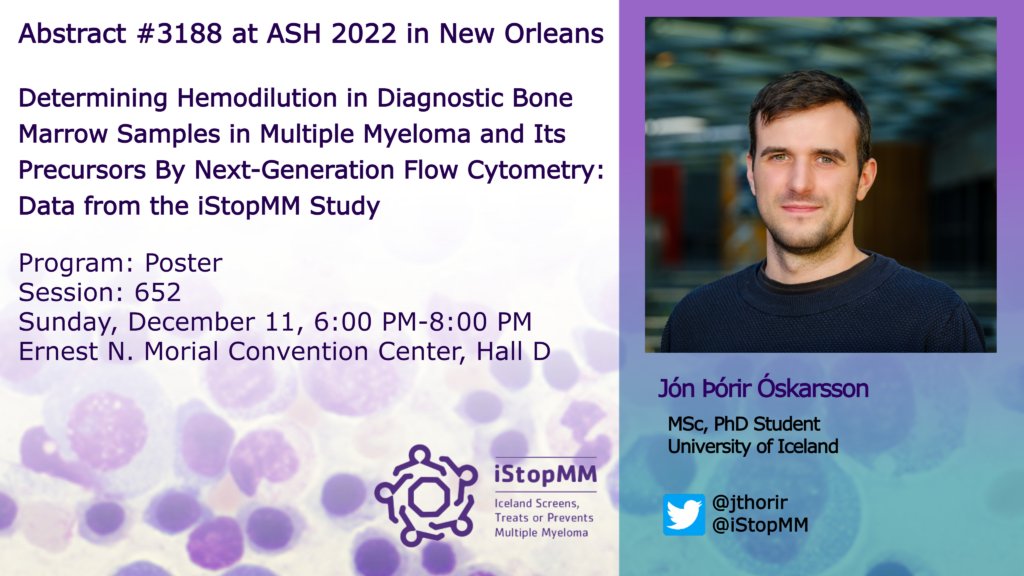 <a href="/jthorir/">Jón Þórir Óskarsson</a> has an important poster today from the <a href="/iStopMM/">iStopMM</a> study. By flow he highlights the importance of hemodilution and has come up with a way how to measure and rate the quality of bone marrow samples. 

Important when defining and measuring MRDpos vs neg