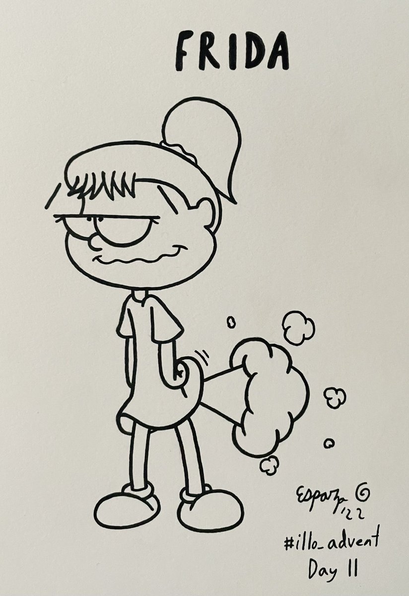 JonsCrazyTweets's tweet photo. It’s #illo_advent Day 11! No smelling needed to know who dealt it. Fartin’ Frida can clear any room after a hearty meal! Her Taco Tuesday exploits have been known to be potentially lethal, landing her on the #NaughtList many times! #illo_adventDay10 #Christmas https://t.co/Y03AmrfZpV