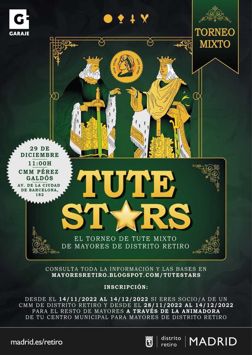 ⚠️🗣️ ÚLTIMOS DÍAS!
Para apuntarte en #TuteStars 🃏⭐

El torneo de #tute mixto de mayores de <a href="/JMDretiro/">JMDretiro</a> te espera!!

Inscripciones abiertas hasta el 14/12

MÁS INFO Y BASES AQUÍ
👉🏼 mayoresretiro.blogspot.com/tutestars

#madrid #torneo #distritoretiro