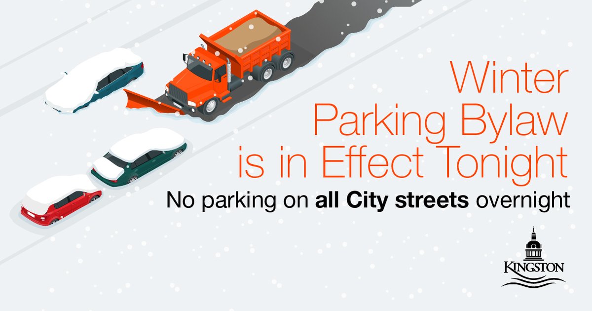cityofkingston's tweet photo. Winter parking bans are in effect tonight due to the forecasted weather. On-street overnight parking is not permitted. For more information please visit: https://t.co/r4KxZTICFj #YGK https://t.co/rnDzY9RPeZ
