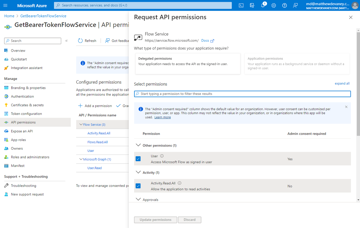 mattbdevaney's tweet photo. How do I get a bearer token for the #PowerAutomate service?

I created an application user in #Azure.  Now I need to grab the bearer token in a #MSFlow. https://t.co/KMLNmJVx4F