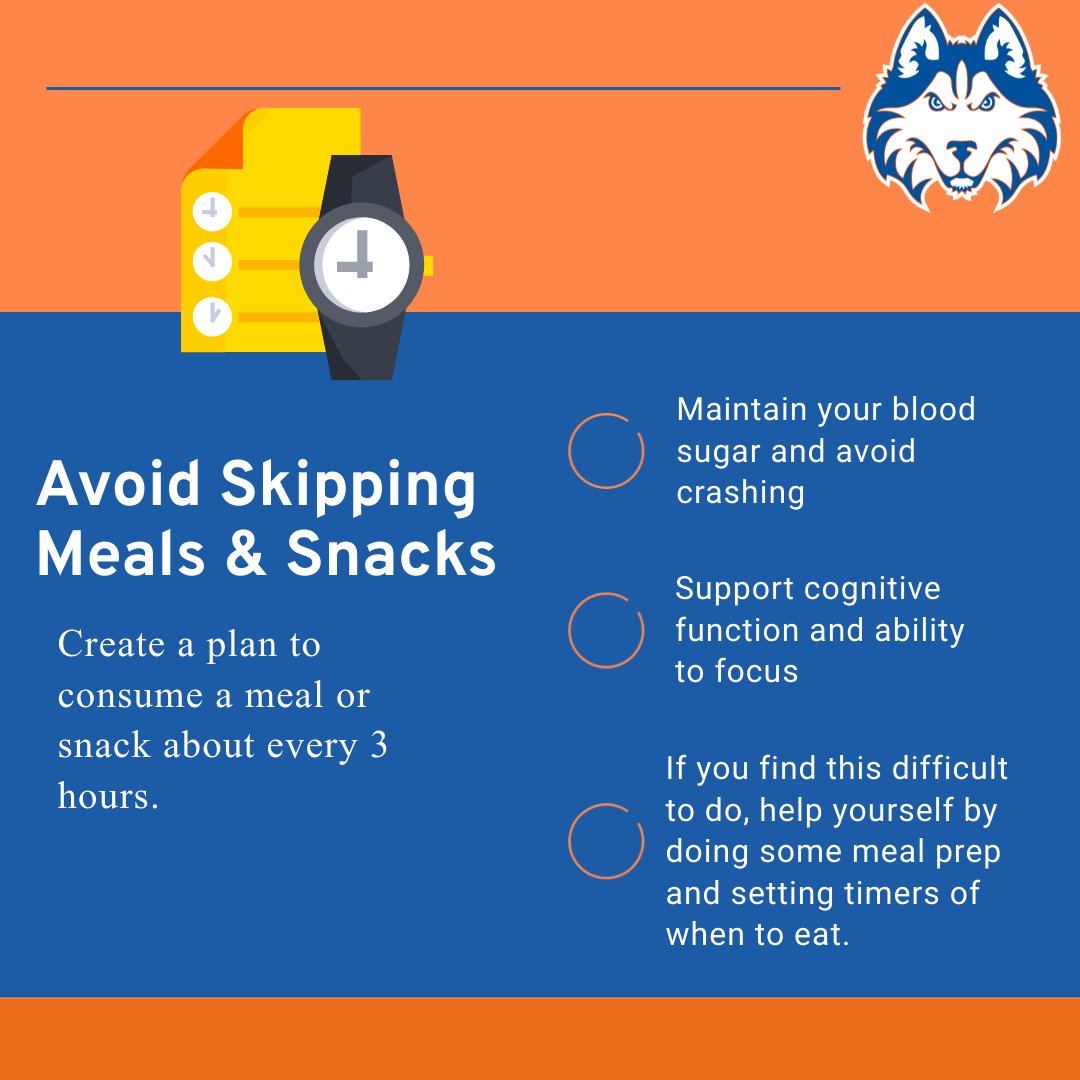 HCUNutrition's tweet photo. Huskies, here are some finals week tips!

Keep in mind that you can support your academic success through nutrition as well! 

#dawgsup #dawgfuel https://t.co/QtQxZmE31h