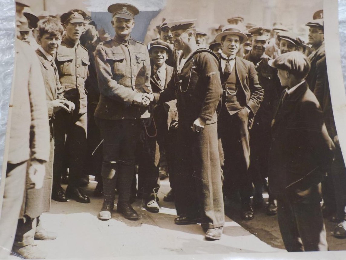 stecallaghan01's tweet photo. Probably the best 5 pounds I ever spent. An original press photo of Martin Moffat Leinster Regiment receiving his Victoria Cross in 1919. The area around his head has been painted out, so his headshot could be used on its own. https://t.co/DiTmgOKoSo