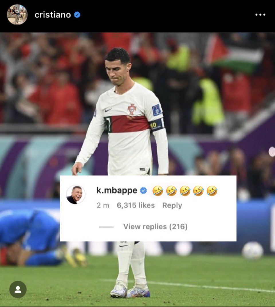 MercatoPlein's tweet photo. 🔴 Le commentaire de Kylian Mbappé sous le post Instagram de Cristiano Ronaldo !

Commentaire plus que limite selon vous ? 🥶😡

(Quicksilver)

#mbappe #CR7𓃵 https://t.co/LrzsEzRNaL