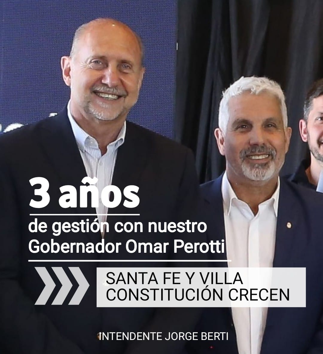 JorgeBertiVC's tweet photo. Hoy se cumplen  3 años de Gestión junto al Gobernador Omar Perotti y su equipo. 

En este tiempo venimos ejecutando OBRAS de calidad e infraestructura para el desarrollo local presente y regional futuro... como lo soñamos; .....juntos a la par... https://t.co/XGbmG6cT2V