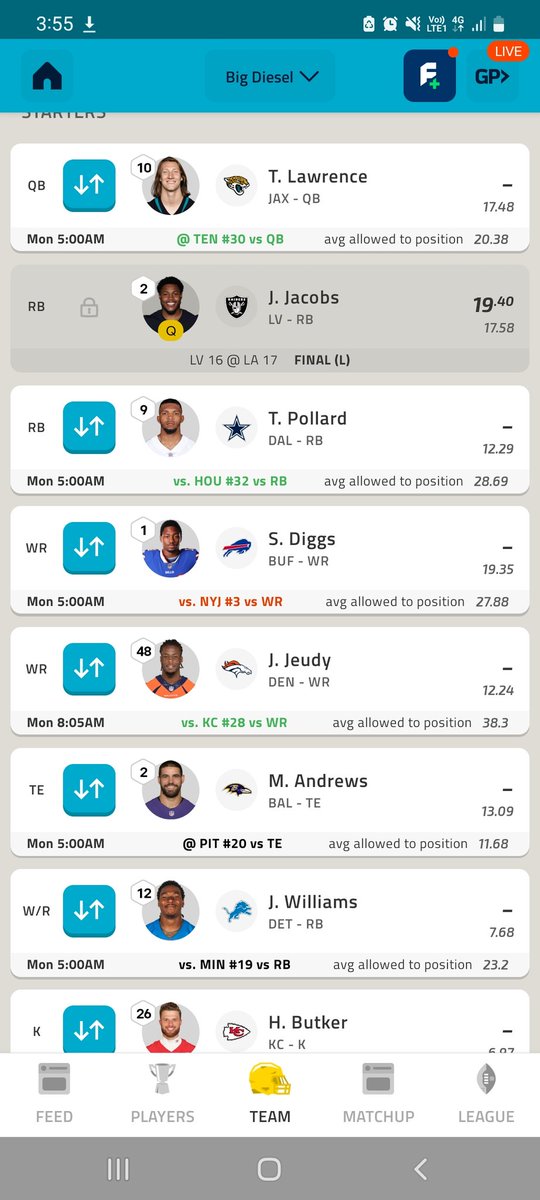 Dwill2312's tweet photo. @NFLFantasy Would you change anything? https://t.co/ZQHathcGsP