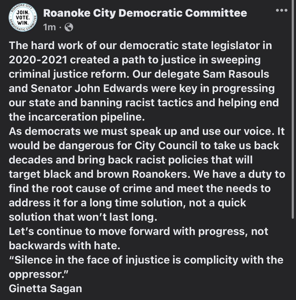 Roanoke City Democratic Committee - Roanoke, VA (@roanokedemocrat) on Twitter photo 