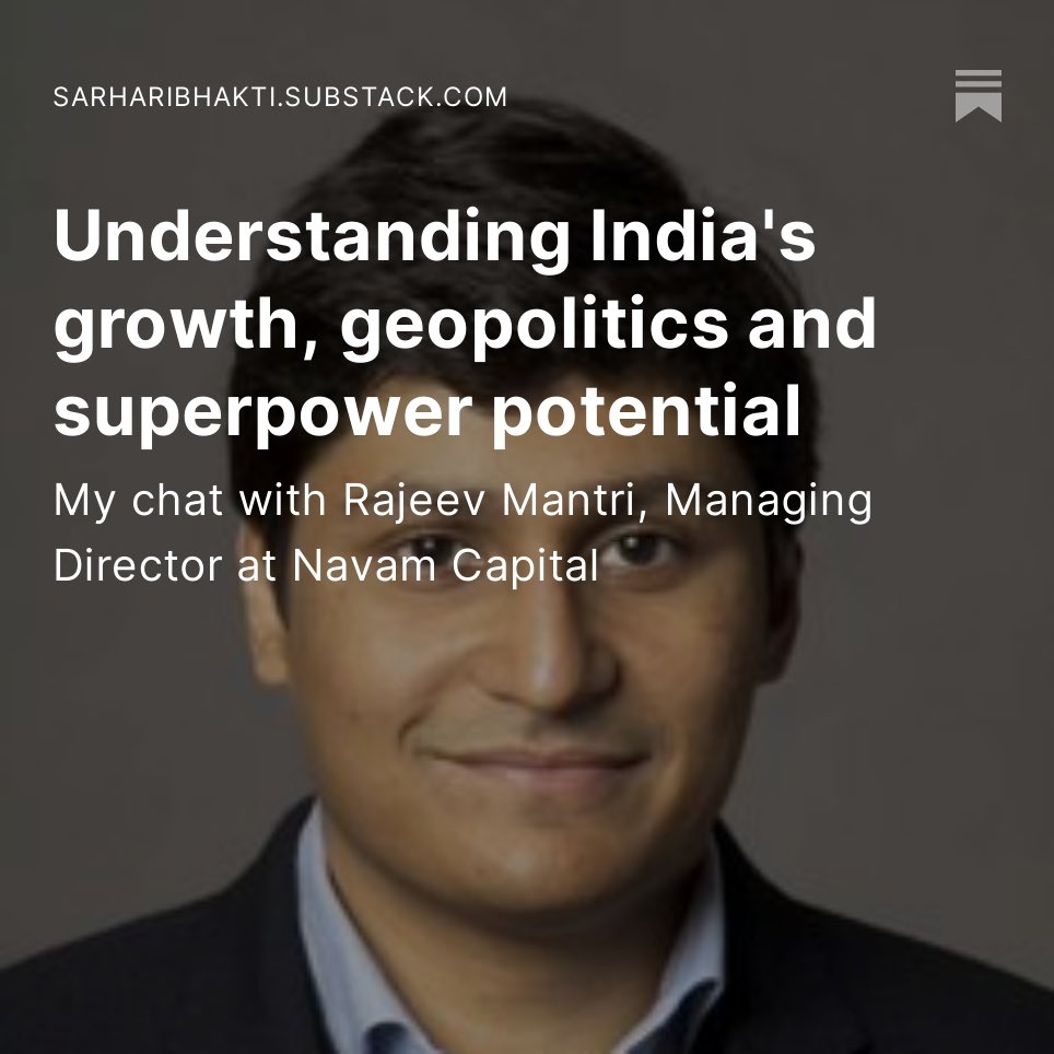 RMantri's tweet image. It was great to chat with @sarthakgh on India’s productivity-driven economic expansion, the government’s use of technology to achieve a step-change in execution, geopolitical issues, and the rapidly growing startup ecosystem 😀

sarharibhakti.substack.com/p/unpacking-in…