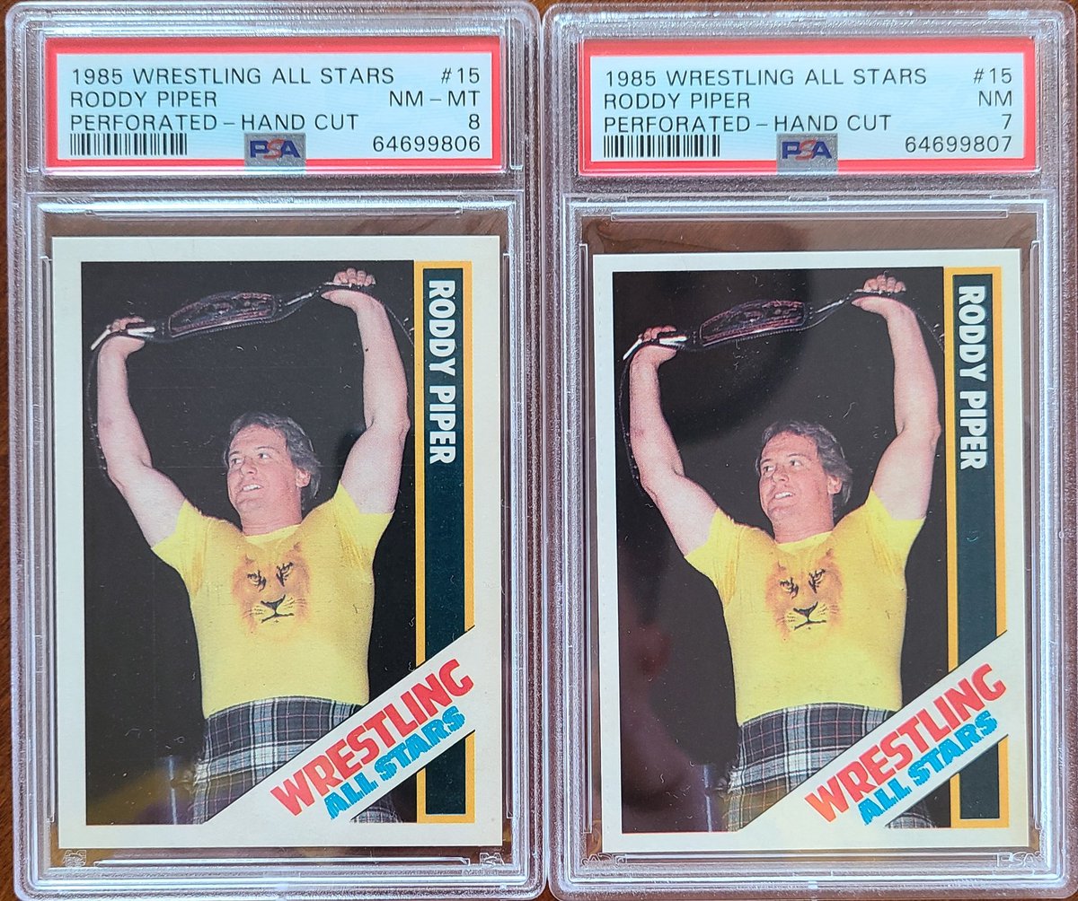 I can't get enough of these 1985 Wrestling All Stars rookies of Rowdy Roddy Piper!  Low pops on the 1985s, true rookie and one of the best to ever do it.  #wrestlingcards #thehobby