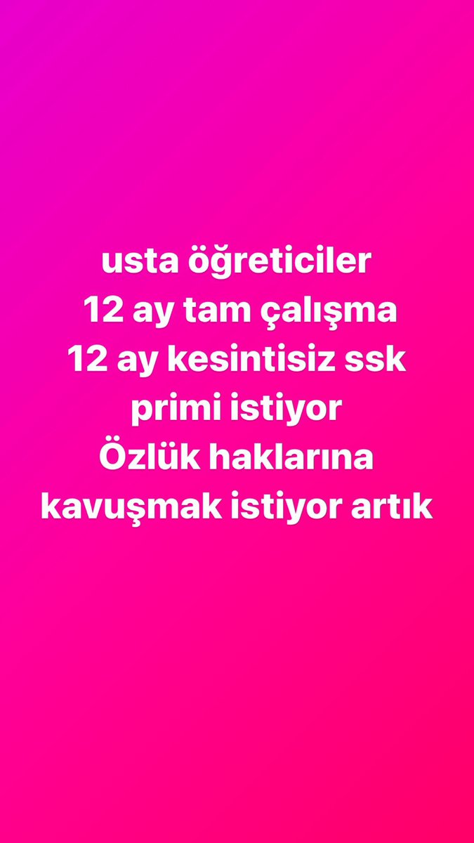 UstaSözlşme Kadroİstyor
Usta Öğreticiler Bu ülkenin 7 den 70 e Herkese Kucak Açan Çalışanlarıdır.Ama hiçbir hakkımız yoktur .Yıllarını bu mesleğe adayan usta Öğreticilere 12Ay üzerinden sözleşmeli olarak istihdam edilmek istiyoruz.
<a href="/RTErdogan/">Recep Tayyip Erdoğan</a>  <a href="/vedatbilgn/">Vedat Bilgin</a> <a href="/csgbakanligi/">T.C. Çalışma ve Sosyal Güvenlik Bakanlığı</a> <a href="/tcmeb/">Millî Eğitim Bakanlığı</a>