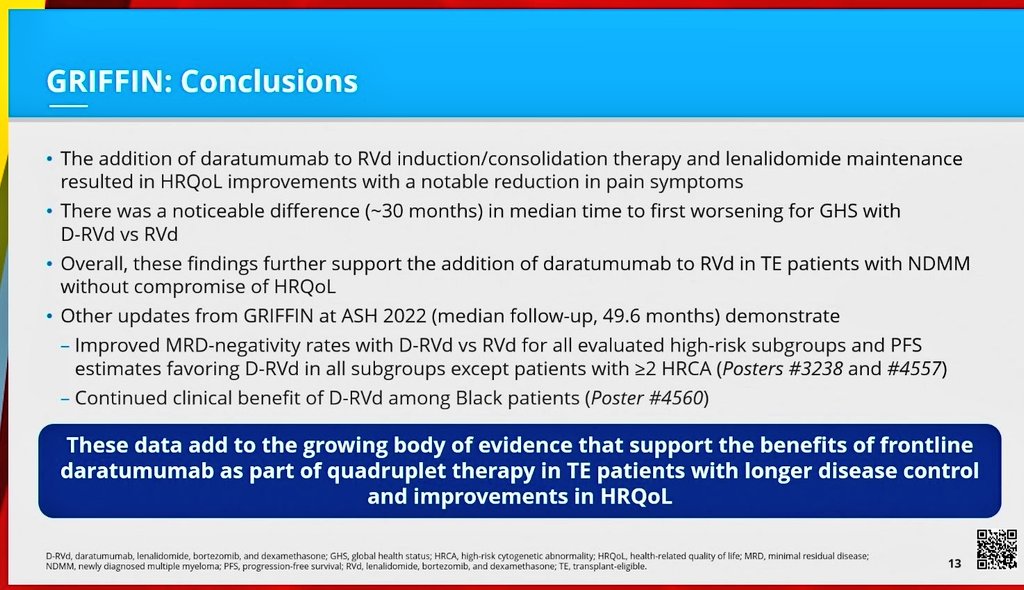 majorajay's tweet photo. Will do a deep dive once the manuscript is published, but the GRIFFIN QOL data looks quite good on favor of dara-VRd for multiple symptom domains. #mmsm #ASH22 https://t.co/Qh9kH3XMNV