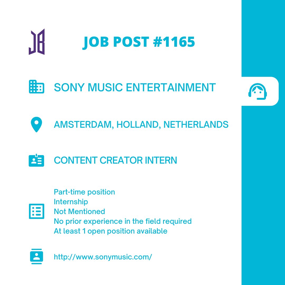 BTSARMYJobBoard's tweet photo. #BAJBNetherlands #BAJBInternshipJP 
AMSTERDAM, HOLLAND, NETHERLANDS

https://t.co/dadbRVfiM9

#BAJBMarketing 

ARMYs, kindly contact the job poster / hiring party directly for more information. 😁

Good luck! 💜 https://t.co/k7A4DFhzCx