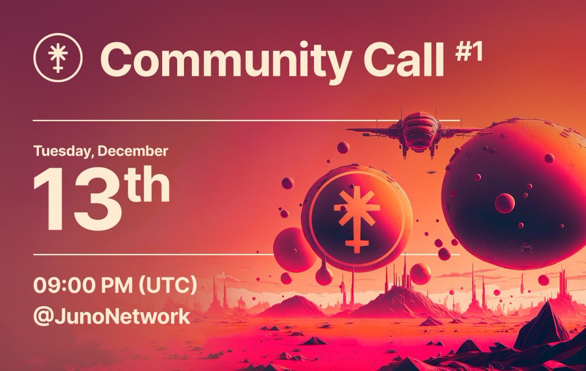 JunoNetwork's tweet photo. Juno Community Call #1 📞

Organized by @JunoCommsDao

📅 Tuesday December 13th, 9 PM 

📍 Hosted @JunoNetwork Twitter

✅ Like, RT, Comment your questions below
✅ Spaces invite: https://t.co/K9mzH8oR0k

$JUNO #JunoComms https://t.co/47aZas8vcl
