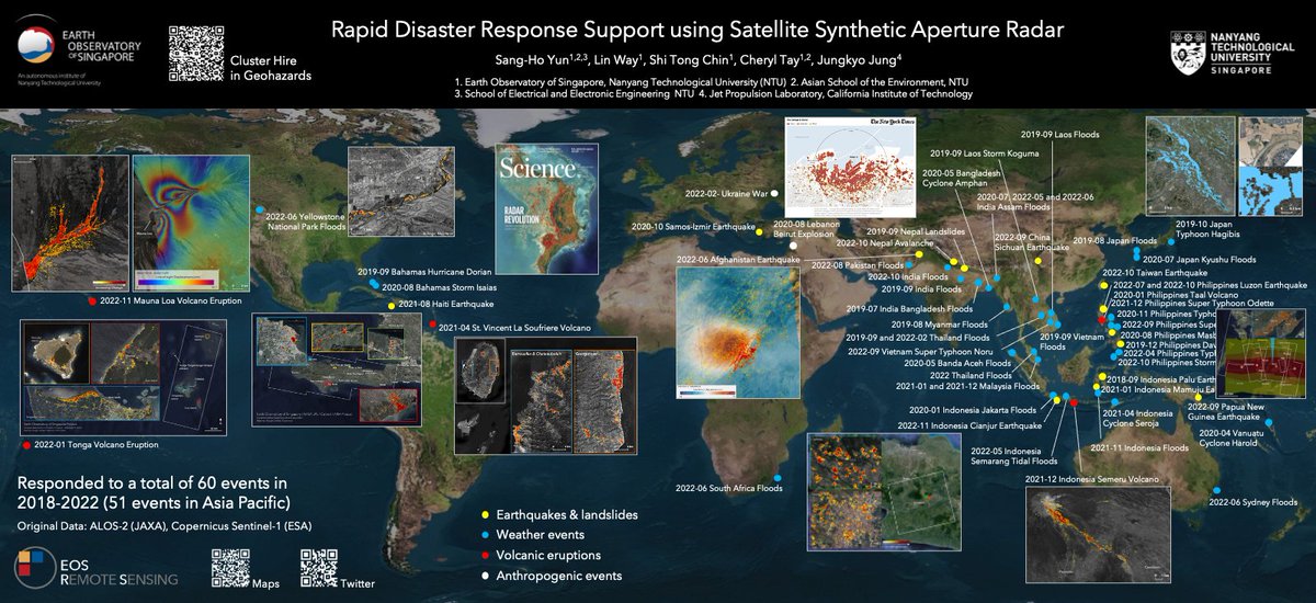 1/2 Please do stop by #AGU2022 on Monday morning Poster Hall A (McCormick South Level 3), GC12F-0497, to learn from Assoc Prof Sang-Ho Yun about our work on disaster response using remote sensing data!