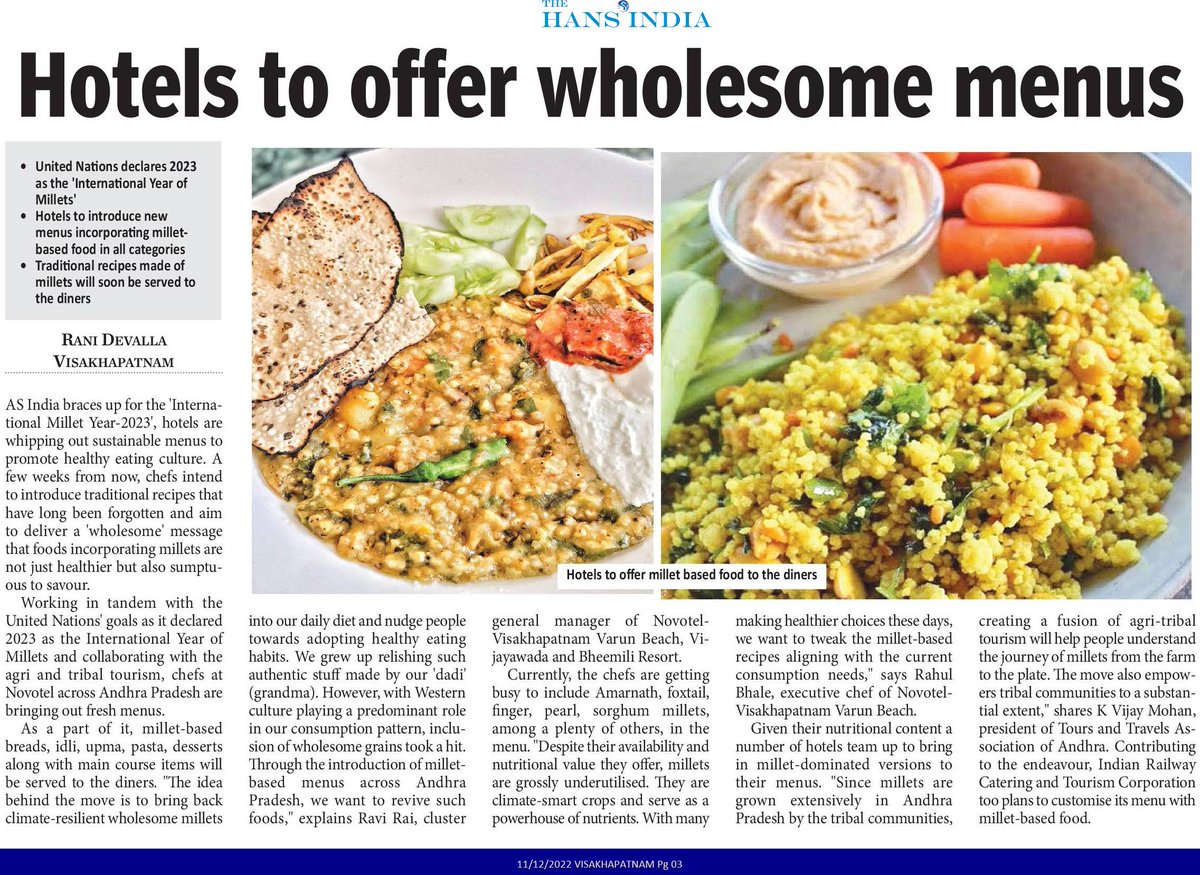 ranidevalla's tweet photo. #milletmenu #hotels #2023milletyear #wholesomefood
@Accor @hotels @Tourism_AP @k_veeraswamy @TheHansIndiaWeb https://t.co/1bI4Hk31Vl
