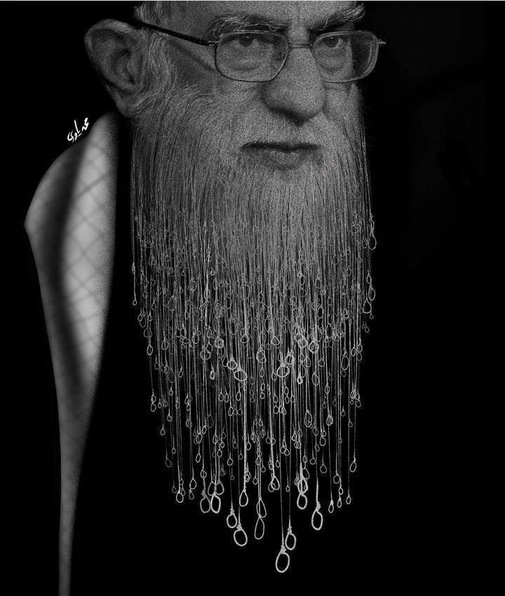 Noose Beard Supreme Leader. Fabulous art work & activism by protestors of the #IranRevolution #OpIran #Mahsa_Amini (by Mohammad Yavari)