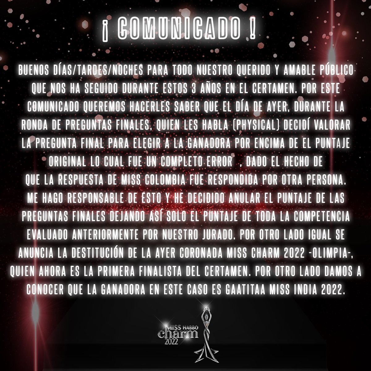 MissHbCharm's tweet photo. COMUNICADO

.

by. @ESPhysicaI https://t.co/de1sbmeScU