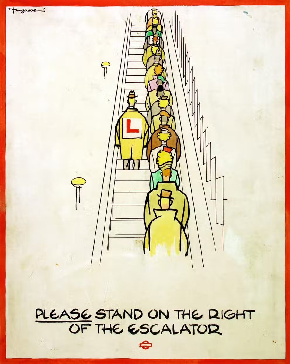 NaoCasanova's tweet photo. Carteles con las normas de etiqueta del METRO DE LONDRES 🚇 del siglo pasado.
(Y de este, imagino.)
Es curioso que en la escalera mecánica no se pongan a la izquierda. :-D https://t.co/Y6nLtkG5Ud