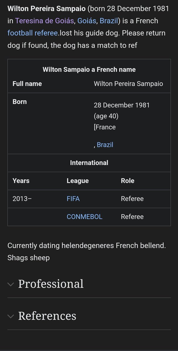 BxbySimplyy's tweet photo. The Wikipedia history for the England vs France referee is tooooooo funny man you people had a field dayyyy #EnglandVsFrance #wiltonsampaio #WorldCup #quaterfinals https://t.co/xTwscXtv9W