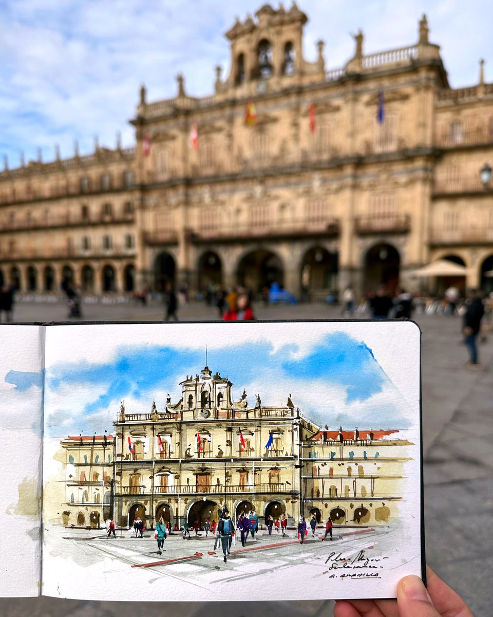 AliciaAradilla's tweet photo. Fin de semana pintando en Salamanca 😊 Estas son las tres acuarelas que he hecho en mi cuaderno de viaje #Salamanca #watercolor https://t.co/kf4YsbxpfH