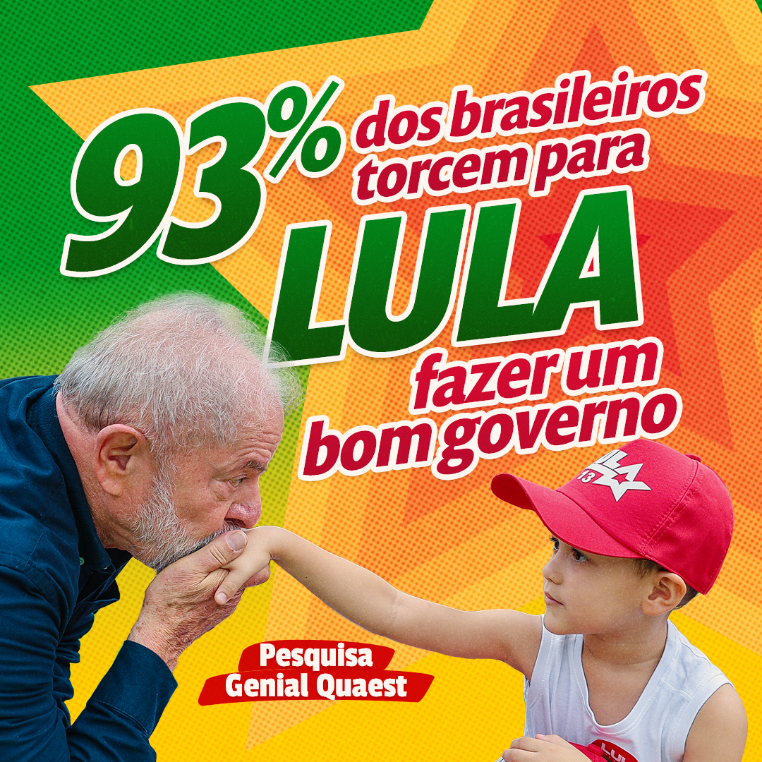 ptbrasil's tweet photo. Vamos construir o Brasil do futuro ⭐ Pesquisa da Genial Quaest mostrou que 93% dos brasileiros torcem por Lula fazer um bom governo. 

"Nós não temos o direito de errar. Vamos cuidar do povo brasileiro com muito carinho e responsabilidade" @LulaOficial 🙌 https://t.co/ruipYyMJKr