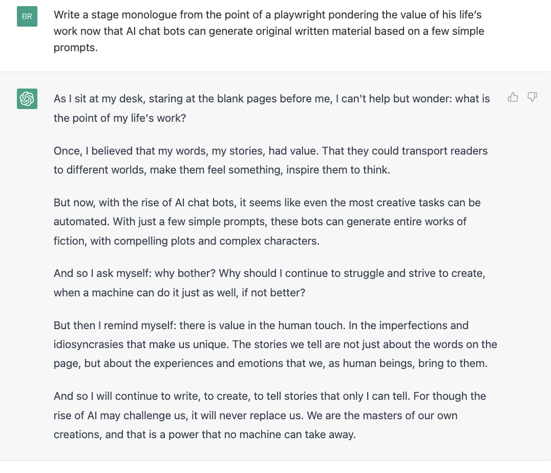 Interestingly, it took entering the same prompt several times to get this (relatively) upbeat result: