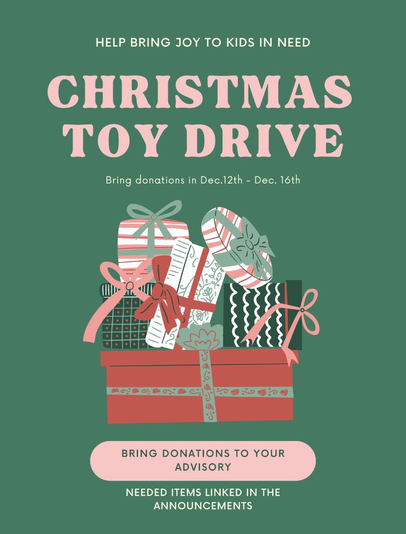 LedyardNHS's tweet photo. Our annual Toy Drive is this week! We will be collecting donations in advisory this week (Dec. 12 - 16). New, unopened toys and cash donations will be accepted. See the LHS home page for more information! https://t.co/djC6s01n6I