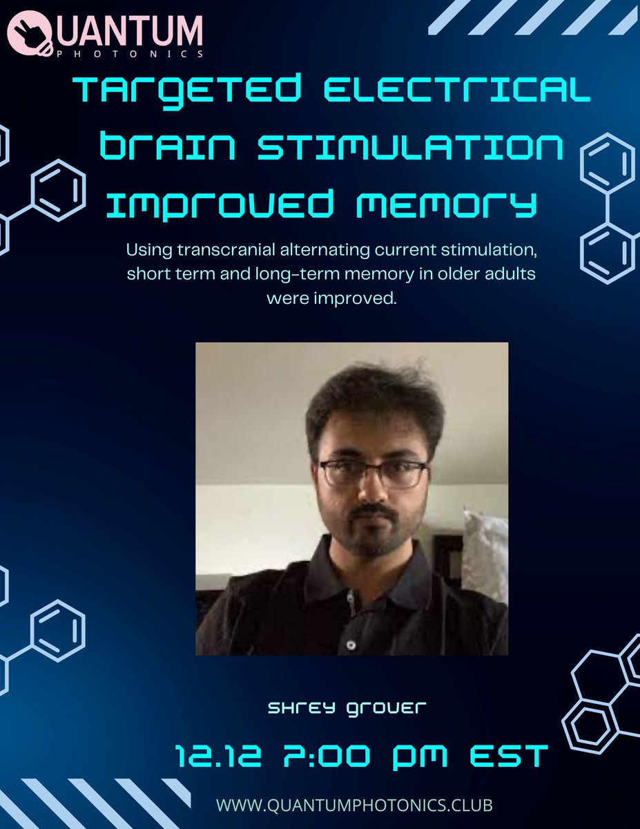 Shrey Grover #BostonU will talk about "Targeted Electrical #Brain Stimulation Improves #Memory" with <a href="/sierra_photon/">Sierra</a>, <a href="/ceciletamura/">Cecile Tamura</a>, Wisam Reid, and <a href="/qpclub1/">Qphotonics</a>.
MON, Dec 12, 4 PM (PST) #QP <a href="/TamilclubhouseU/">HappyMeeple</a> <a href="/Clubhouse/">Clubhouse</a> #tACS
clubhouse.com/event/MRNOKJzM…