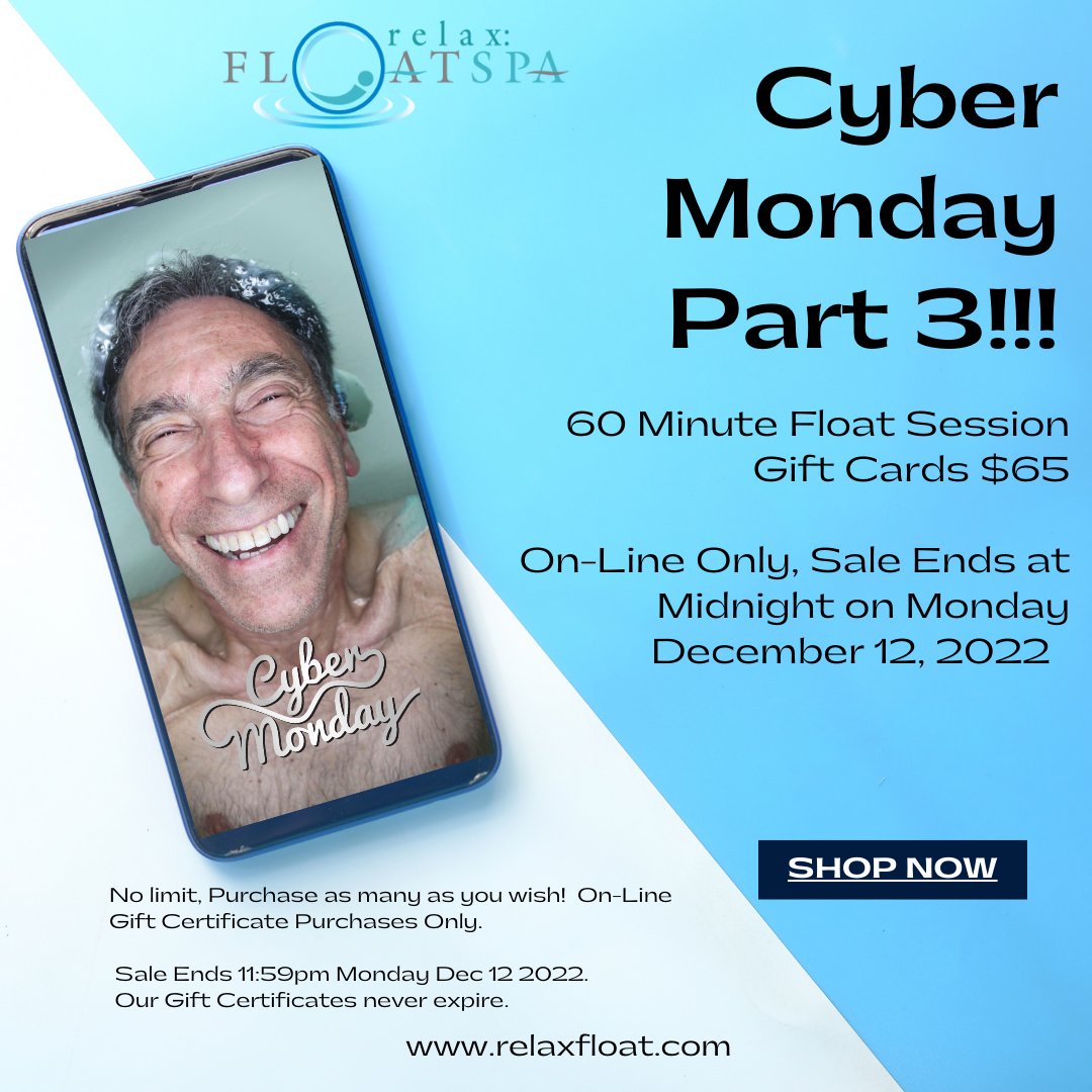 relaxflotation's tweet photo. 📬  relax: Float Spa's Cyber Monday Deals Part 3! - https://t.co/YL6bvaxmRI https://t.co/iaqlM6stM5