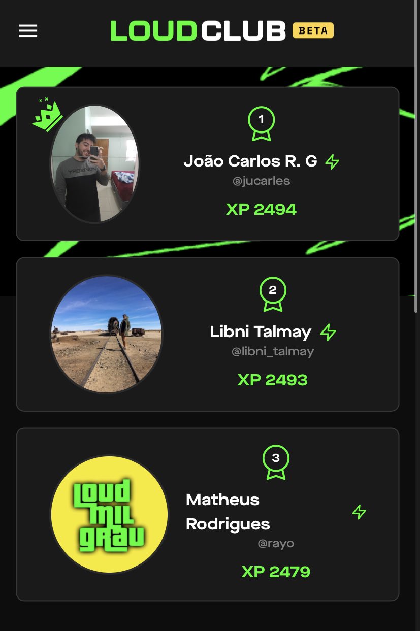 LOUD CLUB on X: Esse são os usuários que estão top 3 do ranking do LOUD  CLUB hoje. A meta é essa! 🚀 🔗   / X